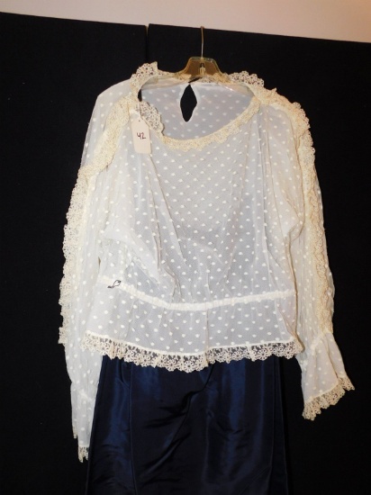 SKIRT & TOP:   2-PIECE LONG SKIRT, SIZE 12,  LACE TO,P FULL SLEEVES.  SKIRT