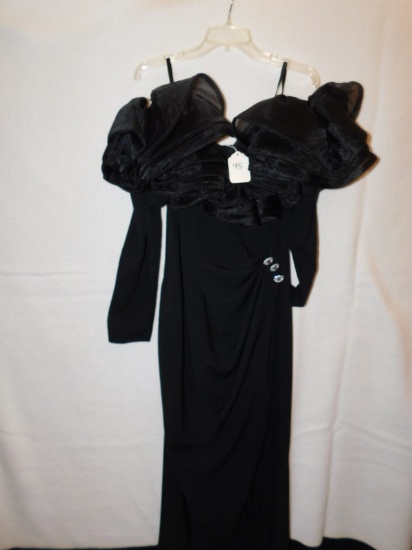 GOWN:  FORMAL ,  BY CABERRA FOR SAKS FIFTH AVENUE, BLACK, RUFFLED NECKLINE