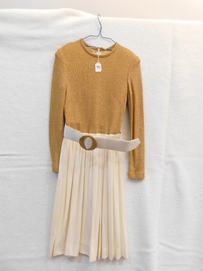 DRESS;  BY YOUNG PEOPLES SHOPES  FOR LORD & TAYLOR.  GOLD METALLIC TOP, CRE