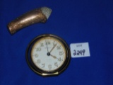 SHREVE & CO. ALARM CLOCK & GOLD WRAPPED HANDLE FROM A WALKING STICK
