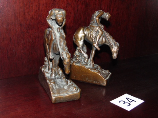 PAIR BOOK ENDS, "END OF THE TRAIL" ARMOR BRONZE, 6" TALL