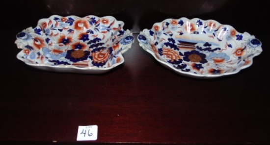 PAIR IRONSTONE 1800'S SERVING DISHES:  1- 10" OVAL 9.5" SQUARE, BELIEVED TO