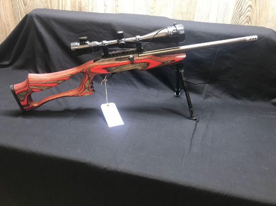 CUSTOM BUILT MAGNUM RESEARCH MODEL MLR-1722, 22 MAG, RED LAMINATED STOCK WITH 6X24X50 SCOPE, WITH