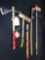 WOODEN TOYS, 3 INDIAN PIPES, WOODEN FLUTE AND TOY RUBER AXE