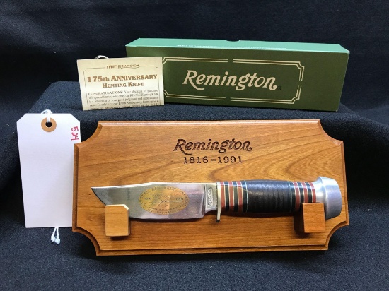 REMINGTON 175TH ANNV HUNTING KNIFE, 1816-1991, MODEL RH33C, NIB WITH DISPLAY RACK