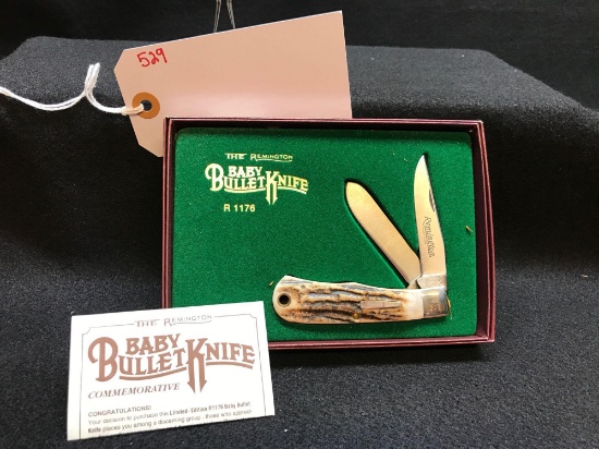 REMINGTON BABY BULLET KNIFE, MODEL 8-1176 STAG HANDLES, MIN