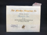 MARLIN FIREARMS CO. DEALER CERTIFICATE, FRAMED