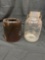 Crock jar and antique glass jar w/ metal bail.