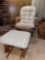 wooden upholstered glider rocker chair with ottoman.