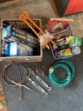 Misc. household tools. Yard anchors, light bulbs, drain snake, more.