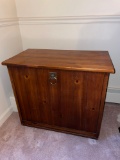 Pine record cabinet and records.