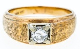 Estate 10kt Yellow & White Gold Solitaire Ring w/ Florentine Pattern Design on the Sholder.