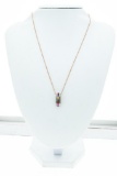 Estate 10kt Gold Necklace w/ Bar Pendant, Diamonds & Gemstones