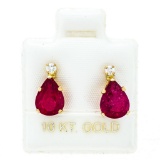 10kt Gold Stud Earrings, 2 Pear Cut Rubies & Diamonds 2.88ct. Appraisal:$1000.
