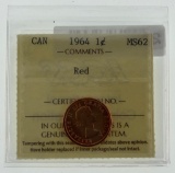 1964 Canada One Cent MS 62 ICCS Red