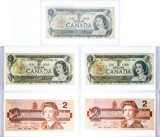 Group of 5 Bank of Canada - 3 x 1973$ & 2 x 1986 $2 Museum cased.
