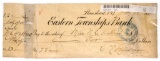 1898 Eastern Townships Bank Cheque for two dollars - First bank is south-east Quebec. It existed