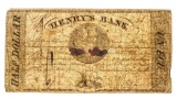 1837 Henry's Bank Cheque for 50 cents - Bank only existed for 1 year in Montreal & La Prarie,