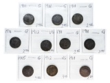 Group of 10 USA Silver V Five Cents