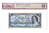 1954 Canada $5 Banknote - Devil's Face - BCS Graded EF-45