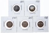 Historical- Group Of 5 Canada Silver 10 Cent Coins (1907,1917,1918,1919,1920)