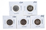 Historical - Group of 5 Canada Silver 10 Cent Coins (1910,1914,1919,1920,1921)