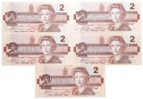 Group of 5 Bank of Canada $2 - 5 Different Prefix's, GEM UNC, From 