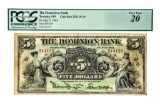 The Dominion Bank Toronto July, 1905 $5 PCGS VF20