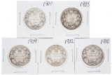 Historical - Group of 5 Canada Silver 25 Cent Coins (1905,1907,1909,1910,1912)