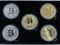 5 Pc. Medallion Collection - 3 x 24kt Golf Foil & 2 x Fine Silver Leaf. BITCOIN Peer - Peer