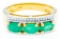 Sterling Silver w/ Gold Overlay Ring - 3 Genuine Oval Cut Emeralds