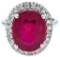 925 Sterling Silver Ring ,5.76ct Oval Cut Natural Ruby -Glass Composite & 24 CZ's =6.00ct Appraised