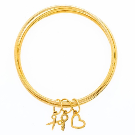 24KT G.P. Triple Bangle Bracelet w/ Heart Tag