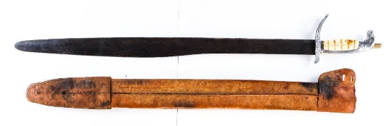 German Military Sword - Leather Case Hand Carved Ivory Handle w/ Eagle Head - 25"