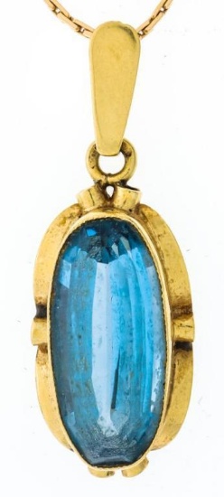 L/14kt Fancy Necklace w/ Oval Blue Topaz Pendant &