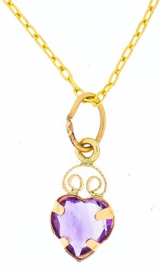 14kt Gold Pendant Sterling Silver Gold Plated Chain & ..45ct Bezel Set Heart Cut Amethyst, Appraisal