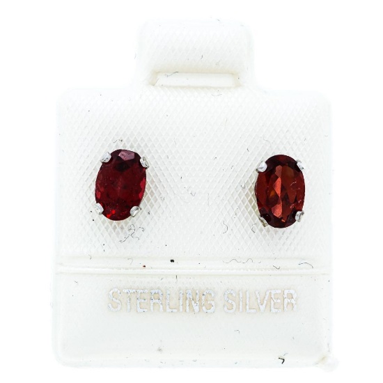 925 Sterling Silver 1.5ct Genuine Oval Cut garnet Earrings