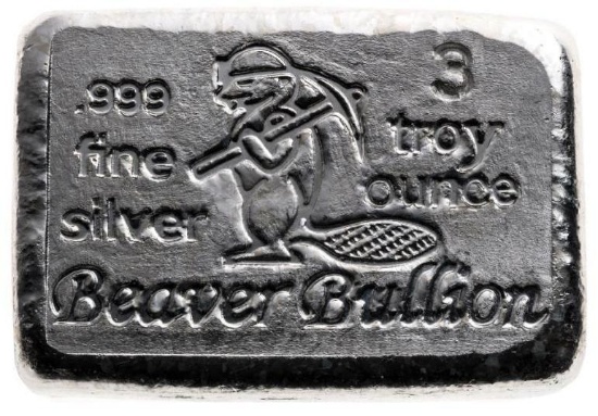 Canada's Beaver .999 Fine Silver 3oz Hand Poured Bar.