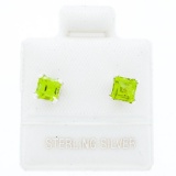 Sterling Silver Genuine Peridot Princess Cut Earrings 14kt Gold - 1ct.