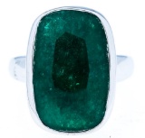 Sterling Silver Ring, Bezel Set Cushion cut Natural Emerald = 5.15ct. Appraisal $665.