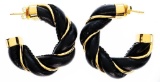 24KT G.P. Hoop Style Earrings- Leather And Gold Stud Back