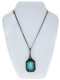 Vintage Sterling Silver Necklace w/ Blue Topaz Pendant