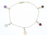 10-14kt Gold Hand Made Charm Bracelet, 5 Bezel Set Heart Cut Gemstones 2.35ct Appraised $660.