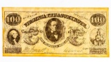 Virginia Treasury Note Dated 1862 - $100 - Stamped Copy