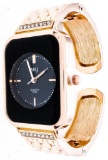 Lady's Qtz. Bangle Style Watch, Rose Gold Case & Bangle Style Band, Black Rectangular Dial