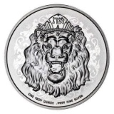 Roaring Lion 1oz .9999 Fine Silver Round. Very Detailed, Investment Quality.