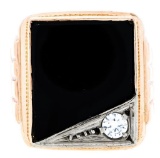 14kt Yellow & White Gold Black Onyx Ring w/ Bead Set Diamond. Appraisal - $4625.00