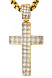 24kt G.P. Necklace, Tube Style Chain & Pave Set Cross Pendant