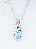 Sterling Silver Pendant & Chain - 2.10ct Oval Cut Blue Topaz. Appraisal: $400.