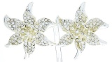 MM Crystal Custom Design Earrings, Floral w/ Swarovski Elements , Clip on Backs, Silver /Rhodium